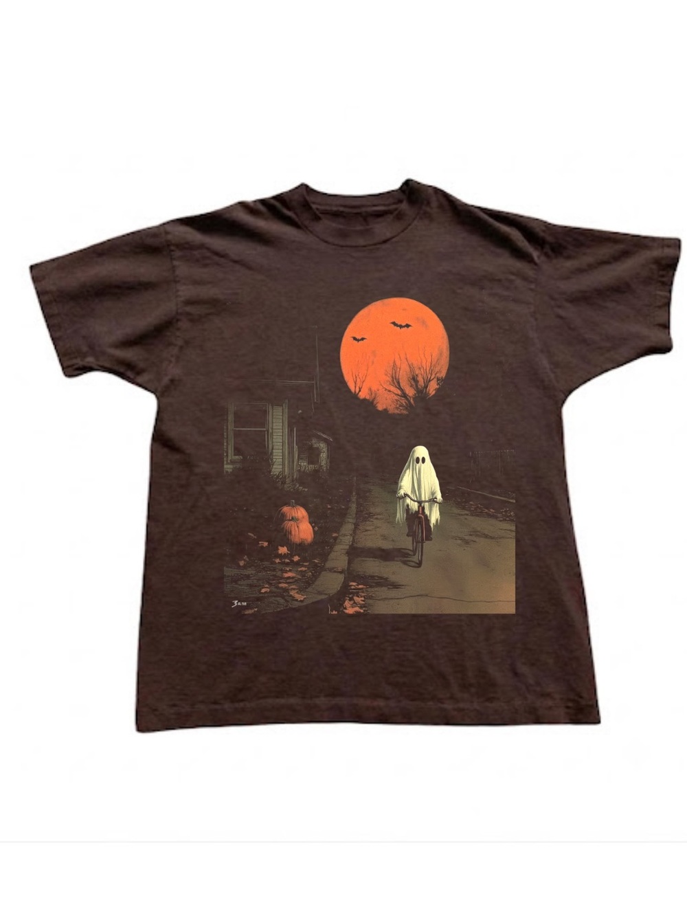 Gildan Ghost Bike Graphic Tee - Brown Halloween Shirt